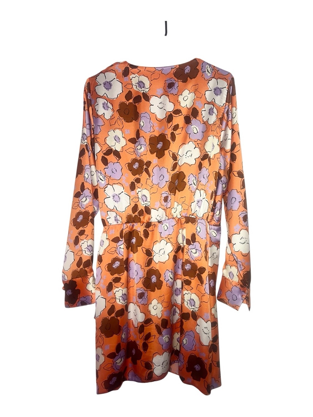 Zara Orange Floral Satin Wrap Dress with Lavender Accents - Picture 2 of 4